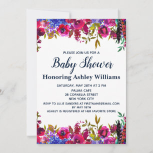 Invitation Baby shower Whimsical Fleur sauvage Botanique Blan