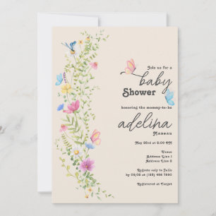Invitation Baby shower Whimsical Fleur sauvage Butterfly Gard