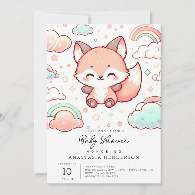 Invitation Baby shower Whimsical Fox (Devant)