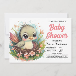 Invitation Baby shower Whimsical Girly Nest Bird