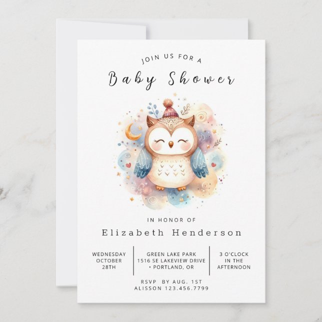 Invitation Baby shower Whimsical Online Owl (Devant)