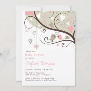 Invitation Baby shower Whimsical Pink & Grey Birds