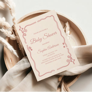 Invitation Baby shower Whimsical rose avec bordure étincelant