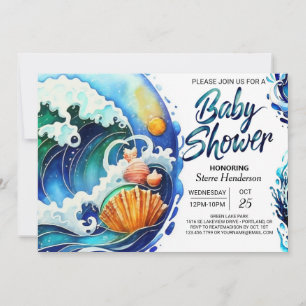 Invitation Baby shower Whimsical Sky Blue Waves
