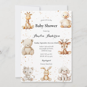 Invitation Baby shower Whimsical Watercolor Plush Animaux
