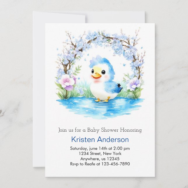 Invitation Baby shower Whimsical Whimsical Duckling bleu (Devant)
