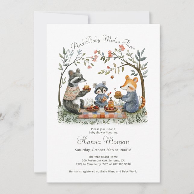 Invitation Baby shower Whimsical Woodland (Devant)