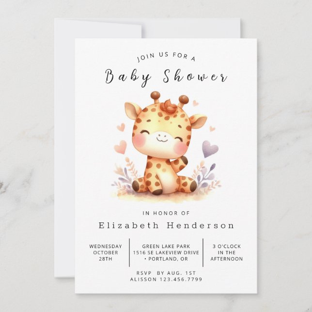 Invitation Baby shower Whimsy Digital Giraffe (Devant)