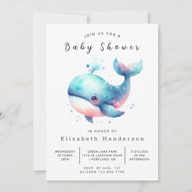 Invitation Baby shower Whimsy Digital Whale (Devant)