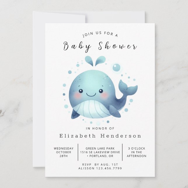 Invitation Baby shower Whimsy Digital Whale (Devant)