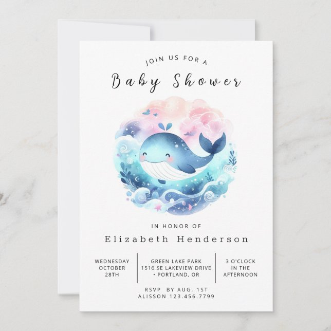 Invitation Baby shower Whimsy Digital Whale (Devant)