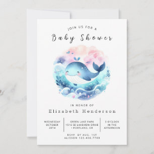 Invitation Baby shower Whimsy Digital Whale
