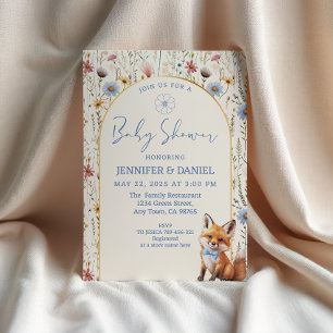 Invitation Baby shower Whimsy Dusty Blue Woodland Fox