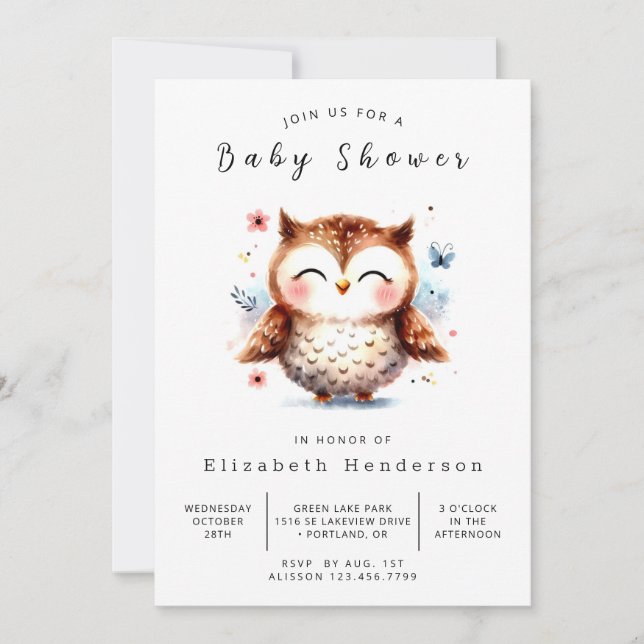 Invitation Baby shower Whimsy Online Owl (Devant)