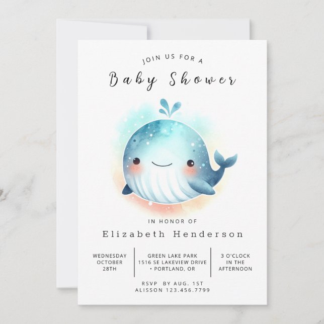 Invitation Baby shower Whimsy Printable Whale (Devant)