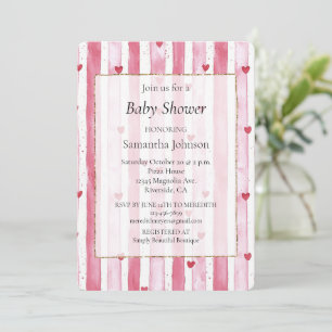 Invitation Baby shower White Rose Heart Stripes