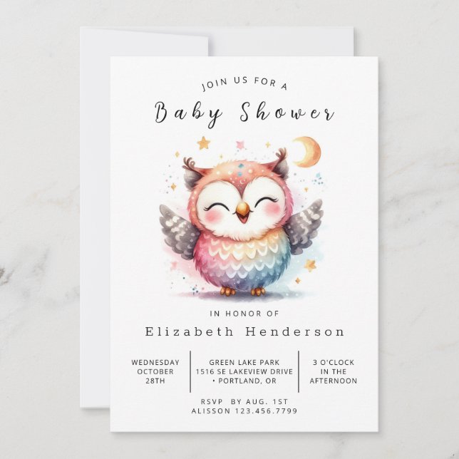 Invitation Baby shower Wild Custom Owl (Devant)