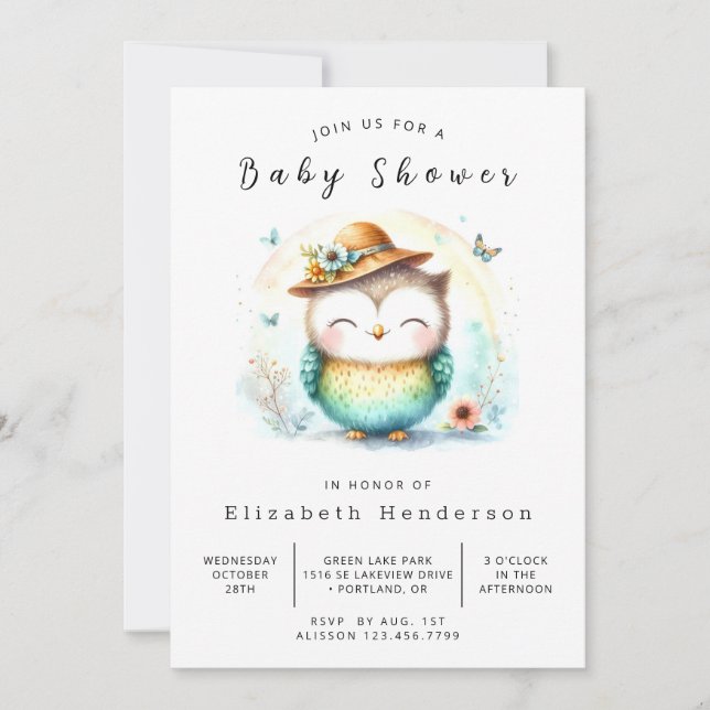 Invitation Baby shower Wild Digital Owl (Devant)