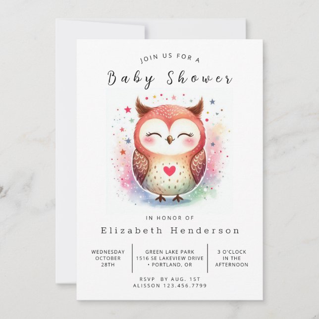 Invitation Baby shower Wild Editable Owl (Devant)