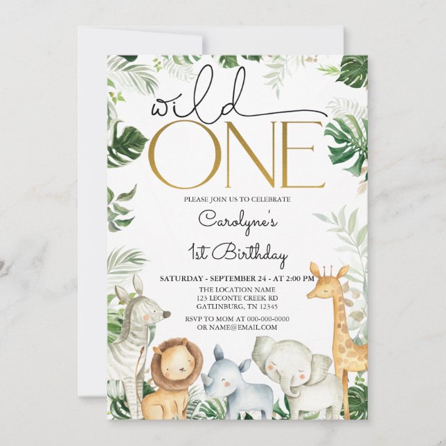 Invitation Baby shower Wild One JUNGLE (Devant)