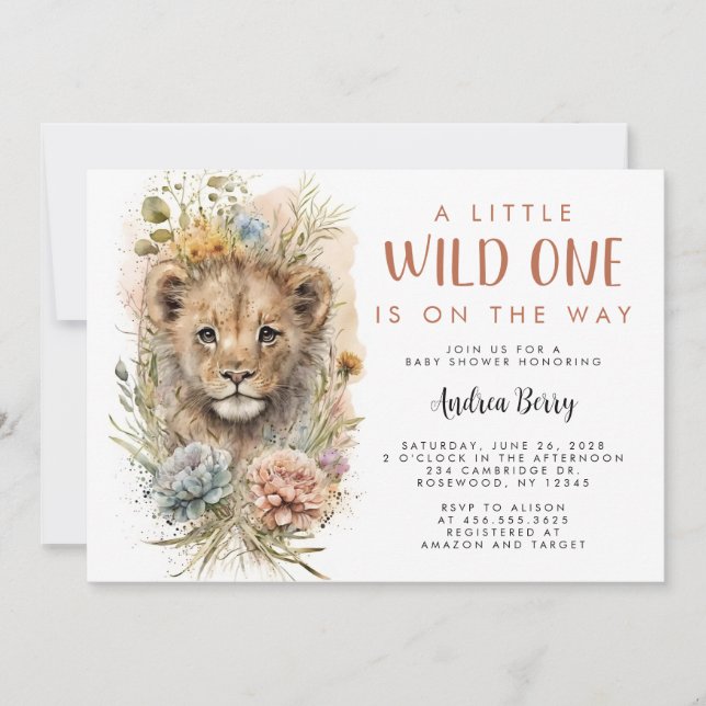 Invitation Baby shower Wild One Lion Club (Devant)