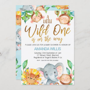 Invitation Baby shower Wild One Safari Animals