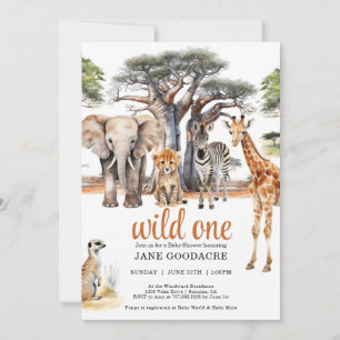 Invitation Baby shower Wild One Safari Animaux