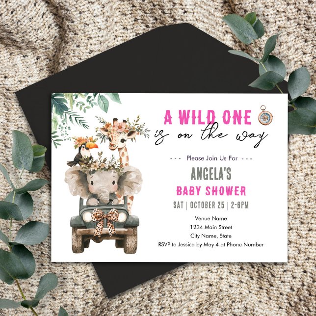 Invitation Baby shower Wild One Safari Animaux (Créateur téléchargé)