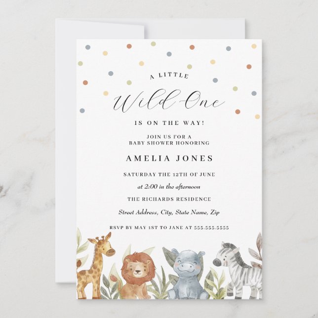 Invitation Baby shower Wild One Safari Animaux (Devant)