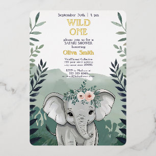 Invitation Baby shower Wild One Safari Elephant