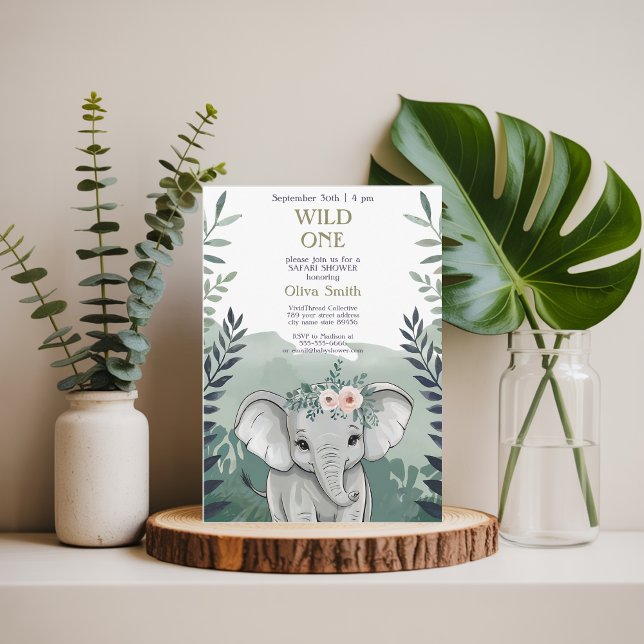 Invitation Baby shower Wild One Safari Elephant (Créateur téléchargé)