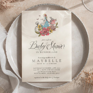 Invitation Baby shower Wonderland Vintage Alice Au Pays Des M
