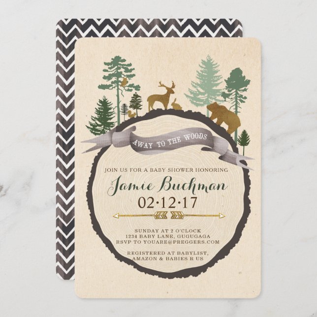 Invitation Baby shower Woodland (Devant / Derrière)