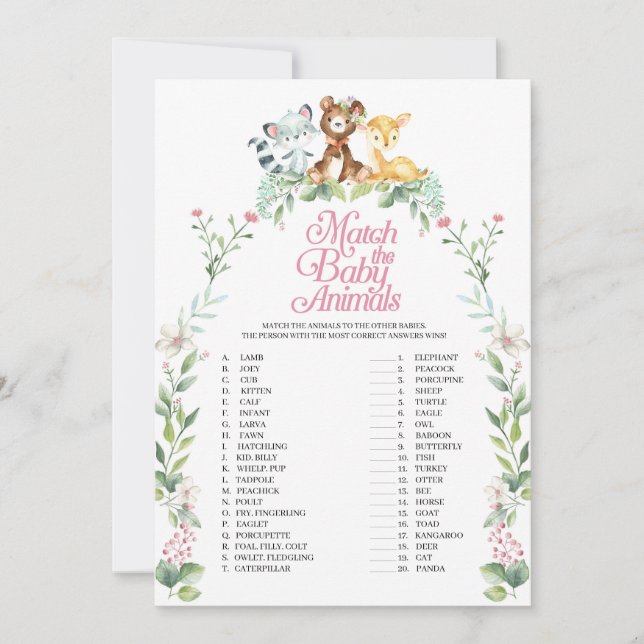 Invitation Baby shower Woodland Correspondre Le Jeu Bébé Anim (Devant)