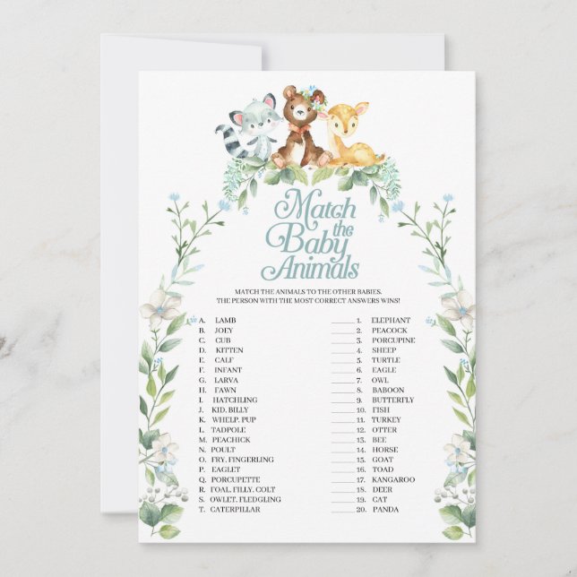 Invitation Baby shower Woodland Correspondre Le Jeu Bébé Anim (Devant)