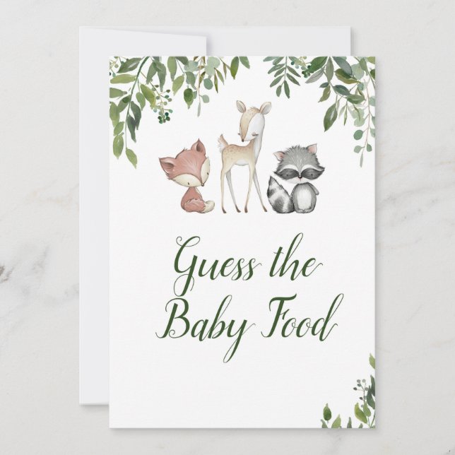 Invitation Baby shower Woodland - Guess the Baby Food Game (Devant)