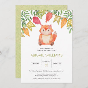 Invitation Baby shower Woodland mignon bébé fille Fox