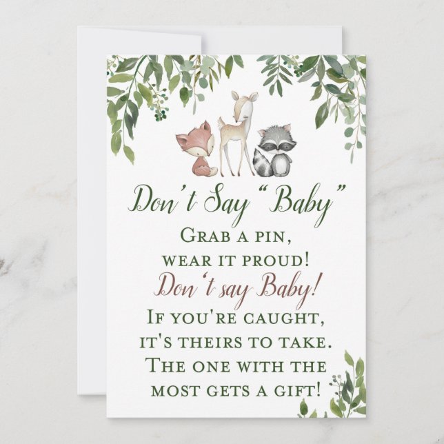 Invitation Baby shower Woodland ne pas dire bébé signe 5x7 (Devant)