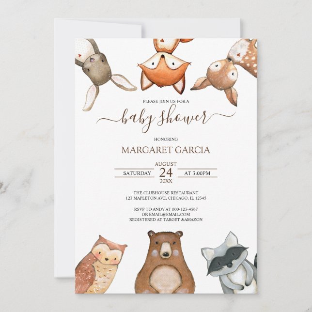 Invitation Baby shower WOODLAND Neutre Sexe Simple (Devant)
