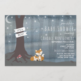Invitation Baby shower Woodland Night Fox