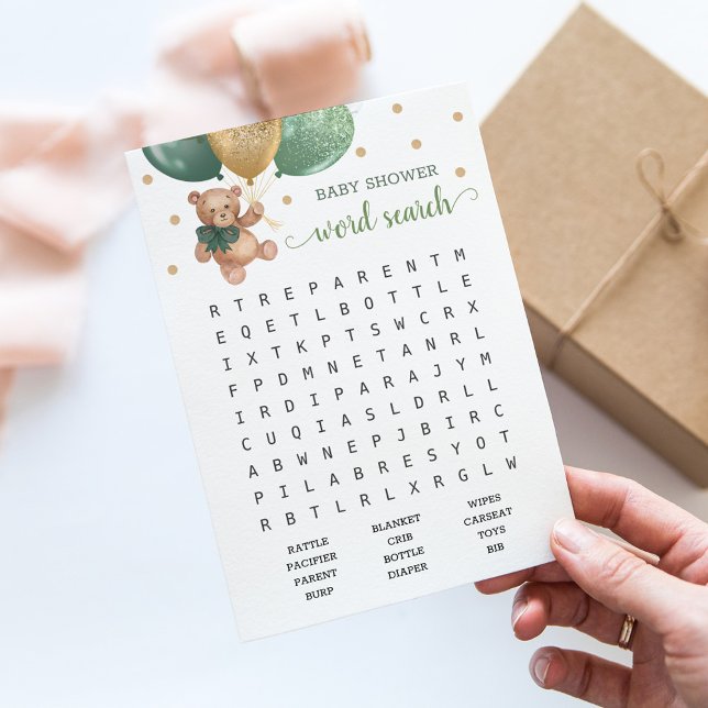 Invitation Baby shower Word Recherche Jeu Teddy Bear Blue Car (Créateur téléchargé)