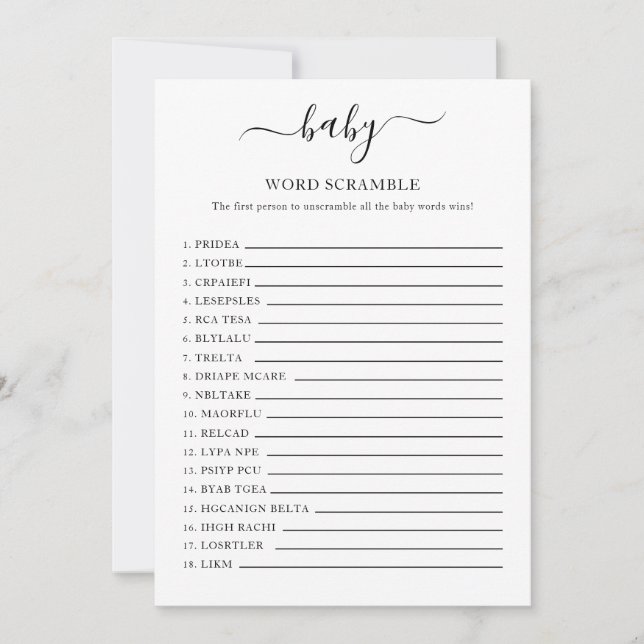 Invitation Baby shower Word Scramble Card (Devant)