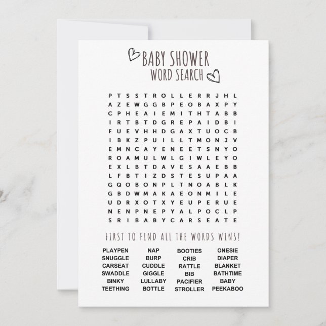 Invitation Baby shower Word Search Fun (Devant)