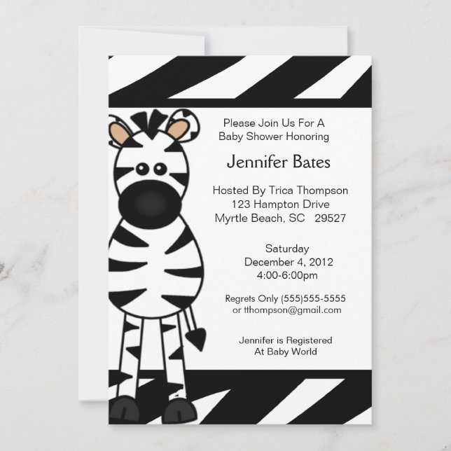 Invitation Baby shower Zebra (Devant)