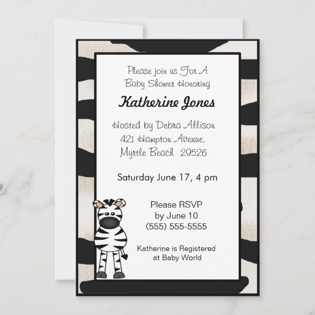Invitation Baby shower Zebra (Devant)