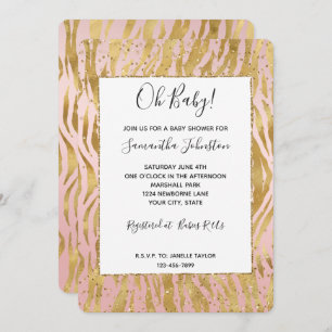 Invitation Baby shower Zebra Glitz en or rose