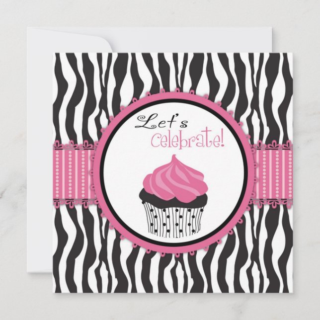Invitation Baby shower Zebra Print & Cupcake (Devant)