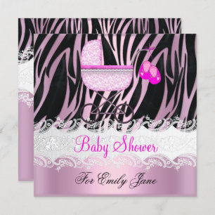 Invitation Baby shower Zebra rose blanc bébé fille