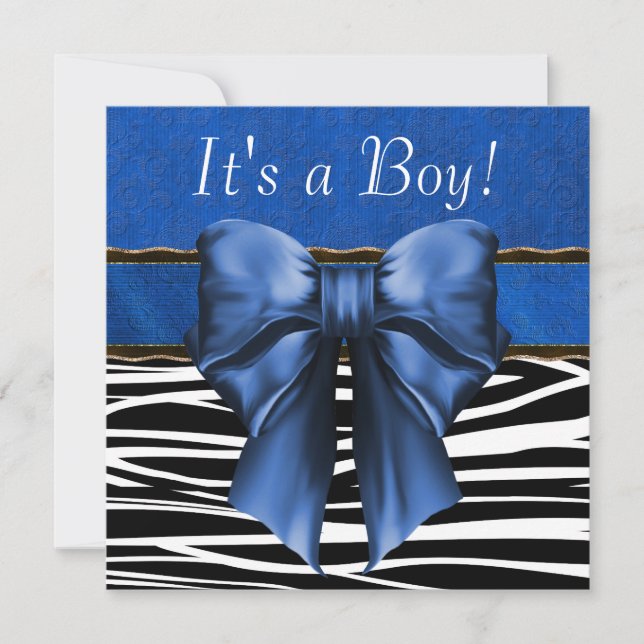 Invitation Baby Shower Zèbre Bleu Royal (Devant)