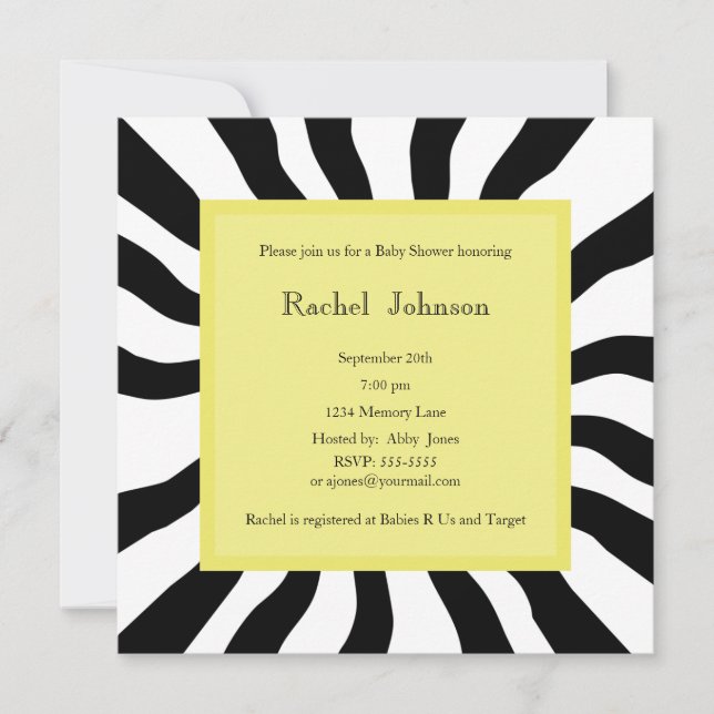 Invitation Baby shower - Zèbre et Jaune (Devant)